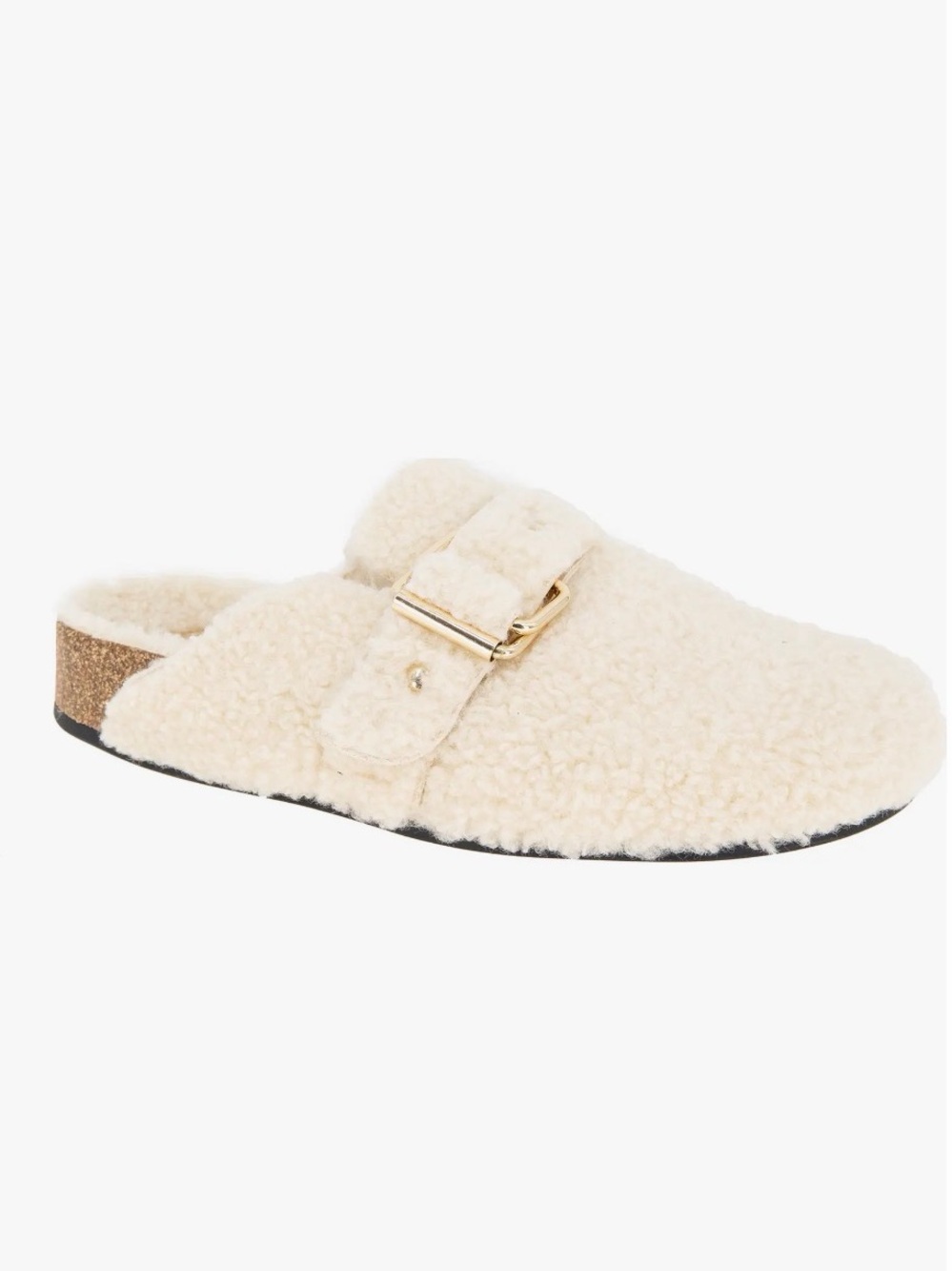 NIB - BCBGeneration Haisley; Cream Sherpa Mule with Gold Buckle